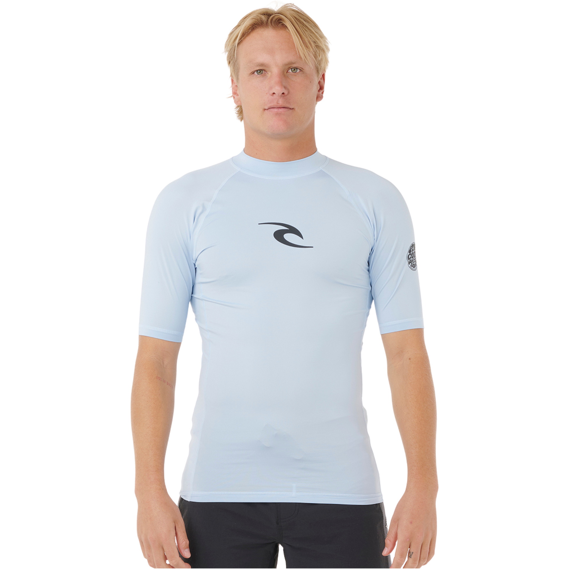2025 Rip Curl Männer Waves Perf Short Sleeve Lycra Vest 16MMRV - Blue Wind